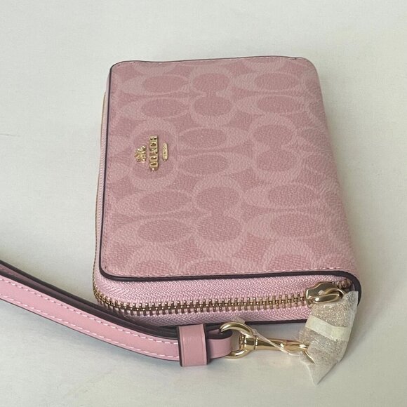 Coach Long Zip Around Wallet CW778 Powder Pink Signature Canvas Wristlet ORGPKG - Picture 7 of 9
